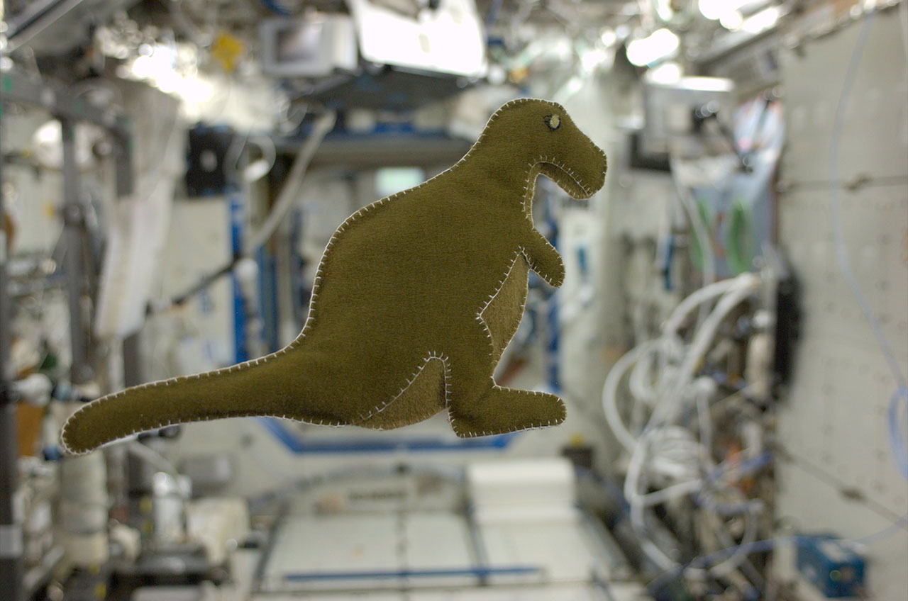 'Made in Space!' Astronaut Sews Dinosaur Toy from Space Station Scraps